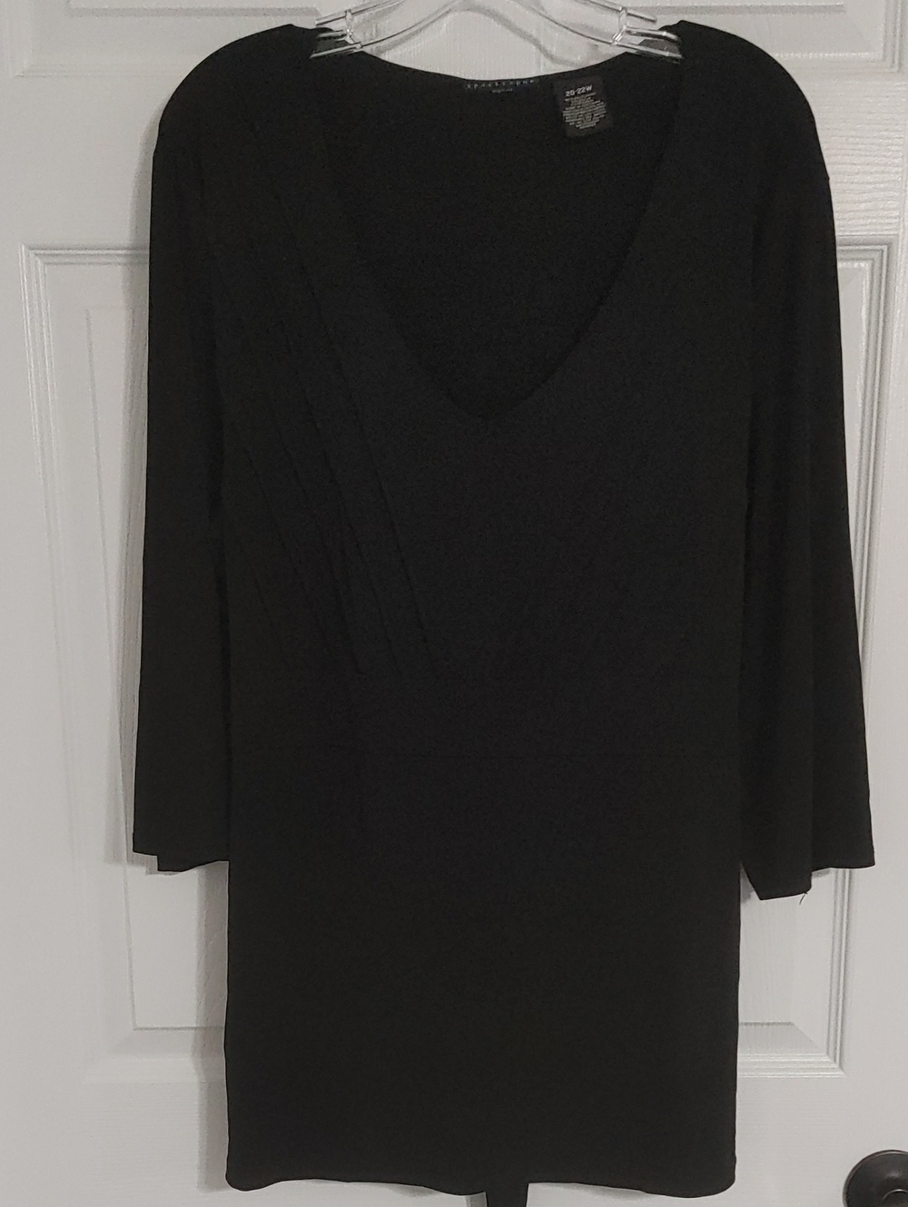 Apostrophe Black Long Sleeve V‑Neck Blouse with Tie Back Women's Plus 20-22W